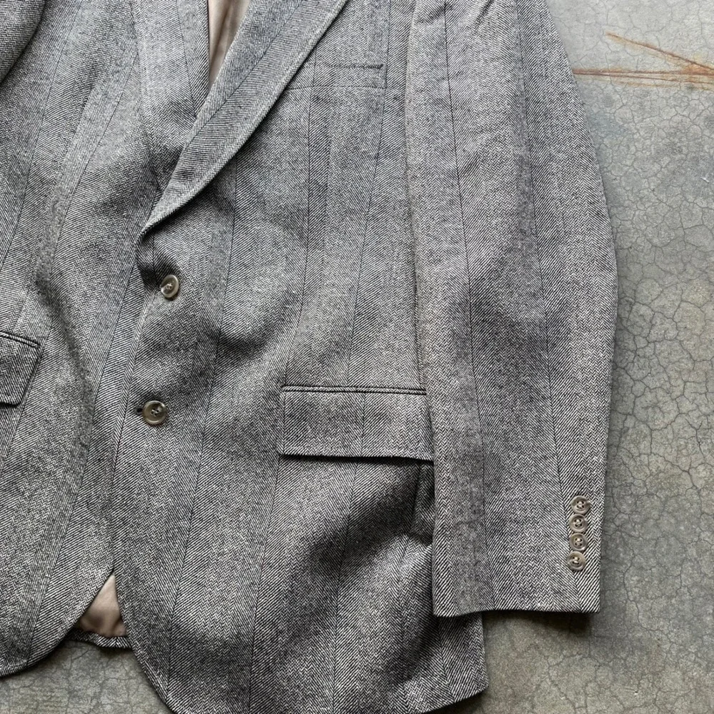Dillards Racquet Club Mens Gray Herringbone Striped Blazer Sport Coat USA Made